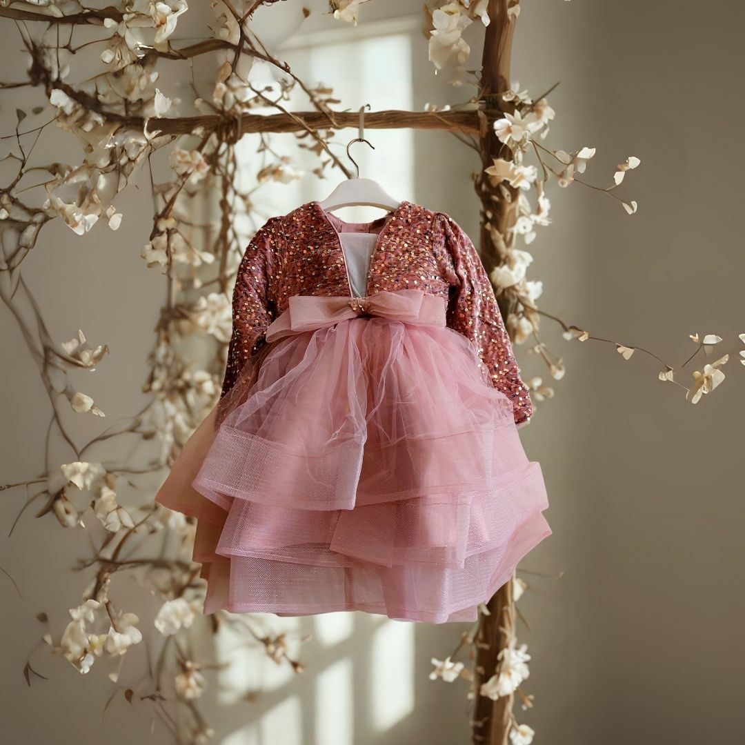 Rose Gold Sequin Tulle Party Dress