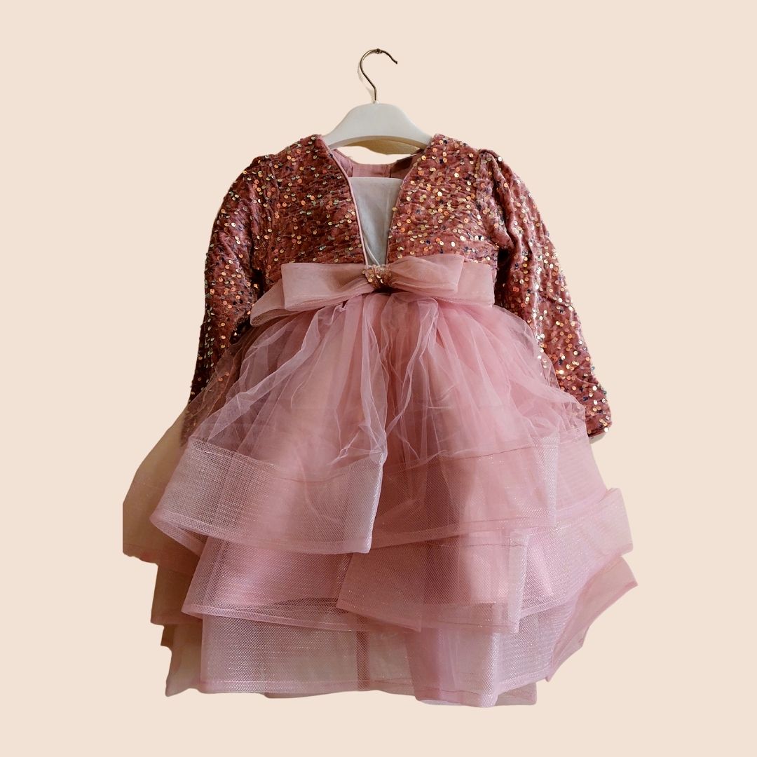 Rose Gold Sequin Tulle Party Dress