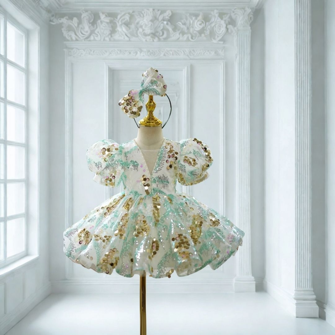 Mint Gold Sequin Princess Dress