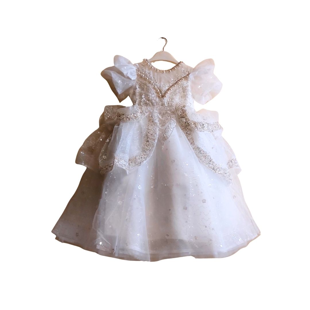 Sparkling Princess Gown with Puffed Sleeves