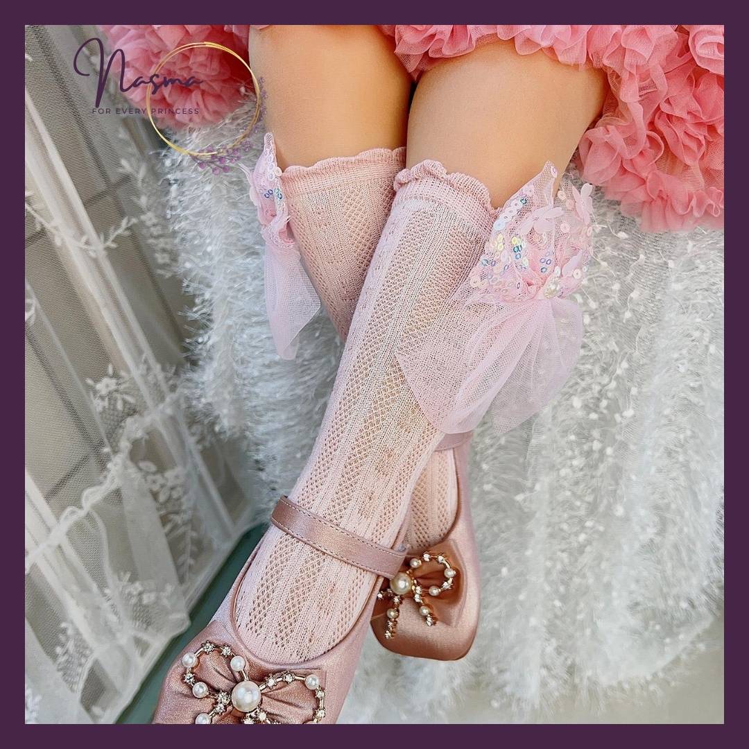 Blush Stardust Tulle Bow Socks