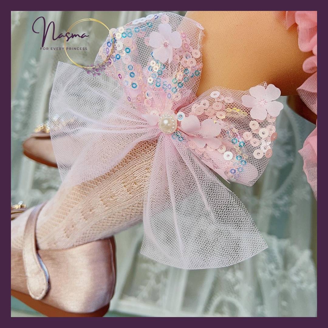 Blush Stardust Tulle Bow Socks