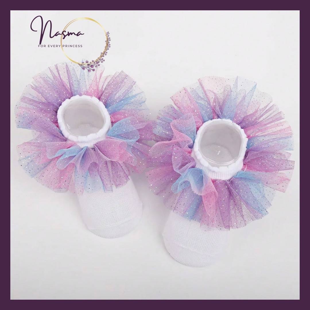 Rainbow Sparkle Tulle Ruffle Socks