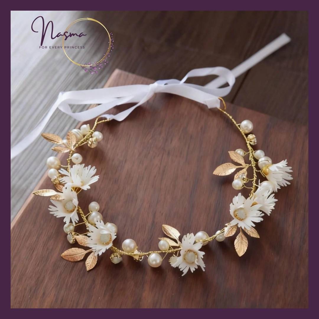 Golden Blossom Pearl Flower Crown